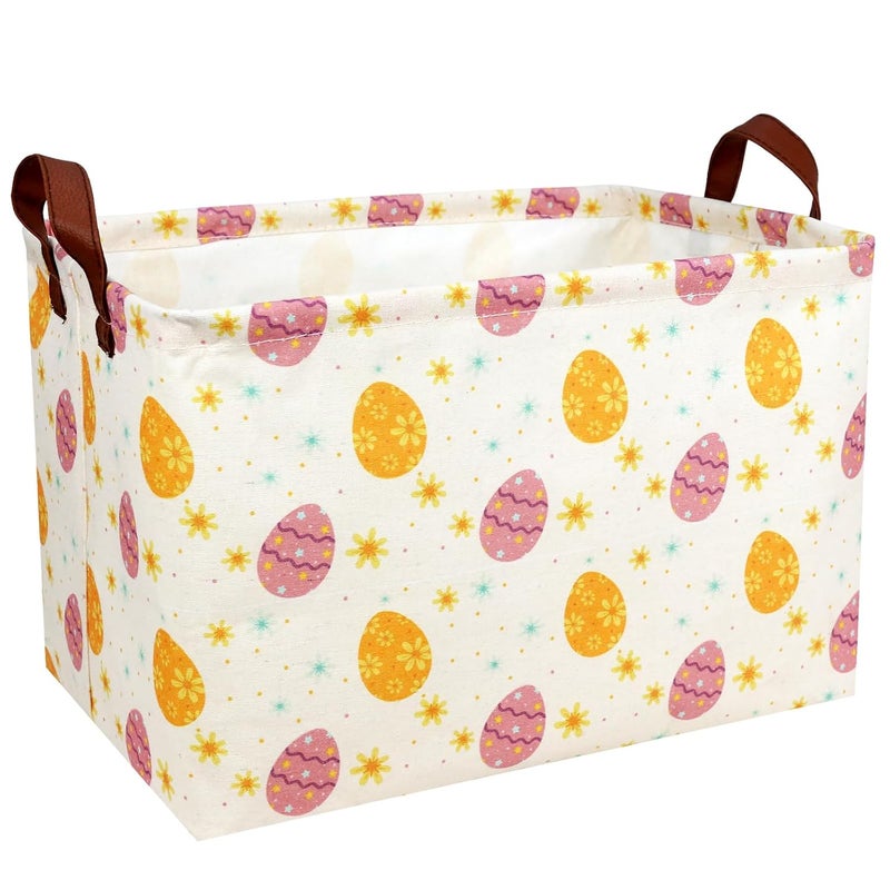 SETAMA Large Empty Easter Basket for Kid Fabric Personalized Eggs Easter Gift Basket for Boy and Girl (Golden Brown Easter Egg) - Image 1
